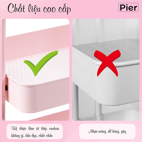 Kệ đa năng Pier 3 tầng có bánh xe, chất liệu thép chống gỉ