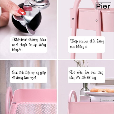 Kệ đa năng Pier 3 tầng có bánh xe, chất liệu thép chống gỉ