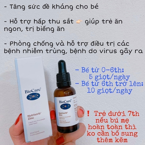 KẼM GIỌT BIOCARE TĂNG CƯỜNG SỨC ĐỀ KHÁNG CHO BÉ TỪ 3M ĐẾN 5TUỔI ANH