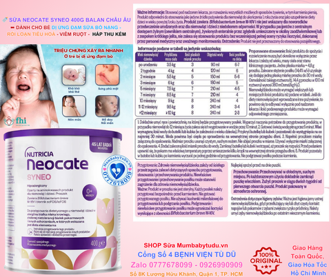 🍼 Sữa Neocate Syneo 400g – Sữa y khoa đặc trị dị ứng đạm sữa bò, hỗ trợ tiêu hóa kém