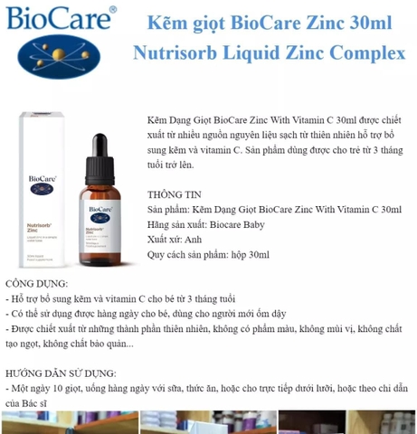 KẼM GIỌT BIOCARE TĂNG CƯỜNG SỨC ĐỀ KHÁNG CHO BÉ TỪ 3M ĐẾN 5TUỔI ANH