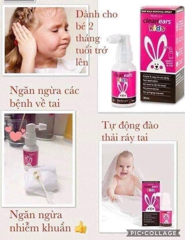 Xịt Tan Ráy Tai CLEANEARS KIDS ÚC 2Tháng-3 Tuổi