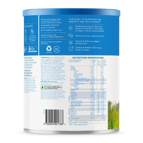 Sữa Hữu Cơ Bellamy’s Organic Classic số 3 (Đạm A1) cho bé trên 12 tháng Hộp 900g