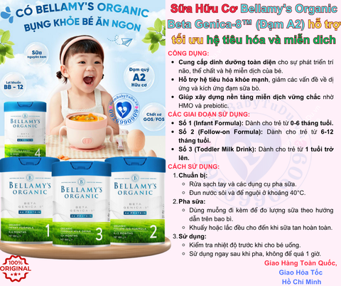 Sữa Hữu Cơ Bellamy’s Organic Beta Genica-8™ số 1 (Đạm A2) cho bé từ 0-6 tháng Hộp 800g