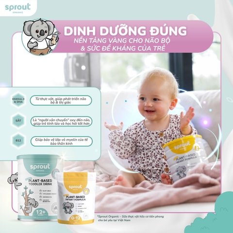 Sữa Sprout Organic Plant Based Toddler Drink 700g Cho Bé Từ 0-12 Tháng Dị Ứng Đạm Sữa Bò