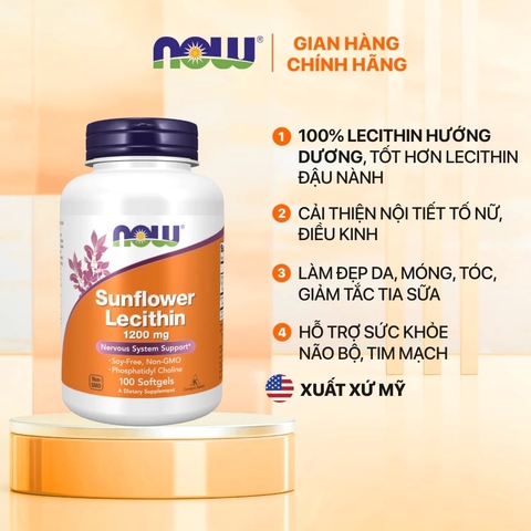 🌟 NOW SUNFLOWER LECITHIN 1200MG (100 VIÊN) – NGĂN NGỪA TẮC TIA SỮA, THÔNG SỮA HIỆU QUẢ CHO MẸ SAU SINH, CHO CON BÚ AN TOÀN! 🌟
