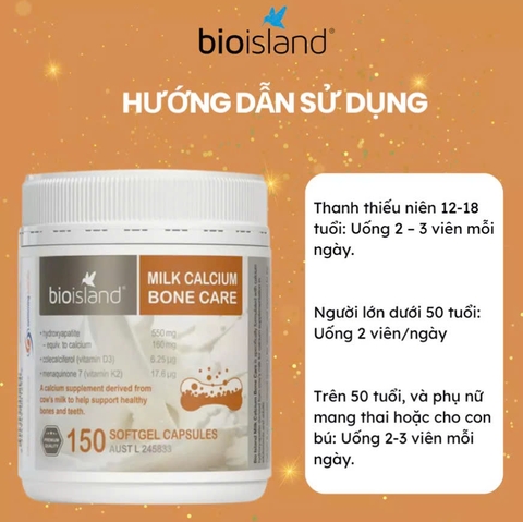 Bio Island Milk Calcium Bone Care – Bổ Sung Canxi Từ Sữa Bò Với Vitamin D3 K2 Hỗ Trợ Xương Khỏe Mạnh, Duy Trì Mật Độ Xương