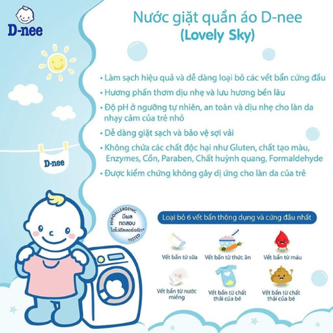 Nước Giặt Xả Dnee Baby Liquid Detergent Lovely Sky Thái Lan 3000ml (Màu Xanh Dương)