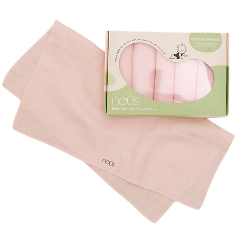 Set 5 khăn sữa Muslin Bamboo 100% sợi tre, thấm hút kháng khuẩn tự nhiên Nous