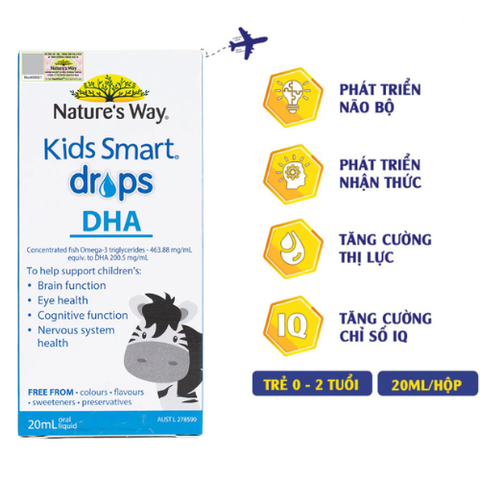 Dung dịch DHA Drops Nature's Way Kids Smart Drops DHA Dạng Giọt Giúp Tăng IQ, Phát Triển Não Bộ Cho Bé 20ml