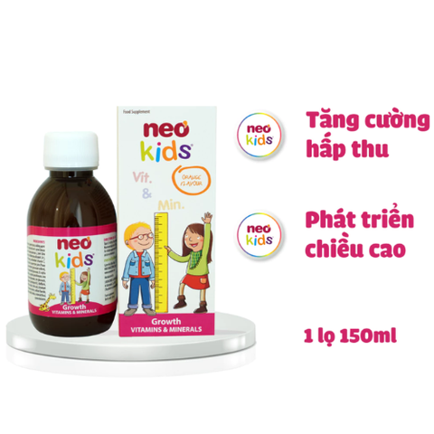 Siro ăn ngon Neo Kids Growth - 19 Vitamin, khoáng chất giúp bé yêu đủ chất cao lớn mỗi ngày 150ml