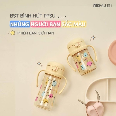 Bình tập uống Moyuum PPSU - 170ml - Friends - Kèm Dây hút/dây trọng lực/tay cầm