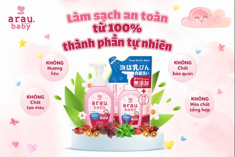 Nước rửa bình sữa Arau Baby Nhật Bản chiết xuất từ thảo mộc dạng bọt an toàn cho bé túi 450ml
