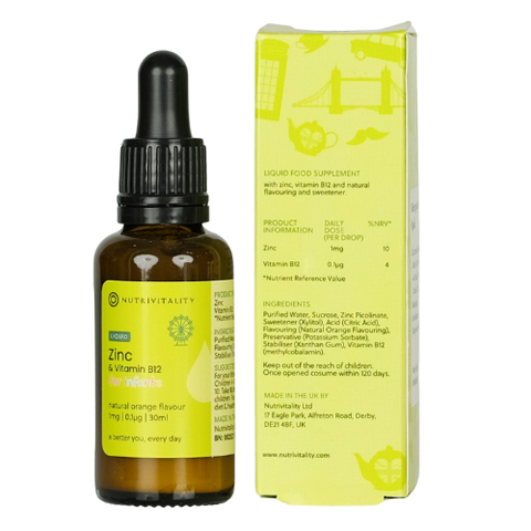 Kẽm Giọt Nutrivitality Zinc Bổ Sung Vitamin B12 Tăng Sức Đề Kháng Cho Bé Hộp 30ml
