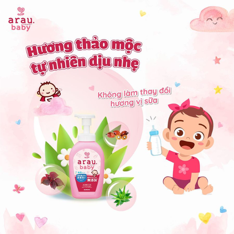Nước rửa bình sữa Arau Baby Nhật Bản chiết xuất từ thảo mộc dạng bọt an toàn cho bé chai 500ml