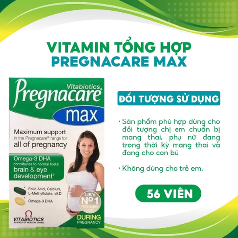 Vitamin tổng hợp cho bà bầu Pregnacare Max 84 viên tăng cường hệ miễn dịch cho cả mẹ và bé, giảm tình trạng ốm nghén Anh Quốc