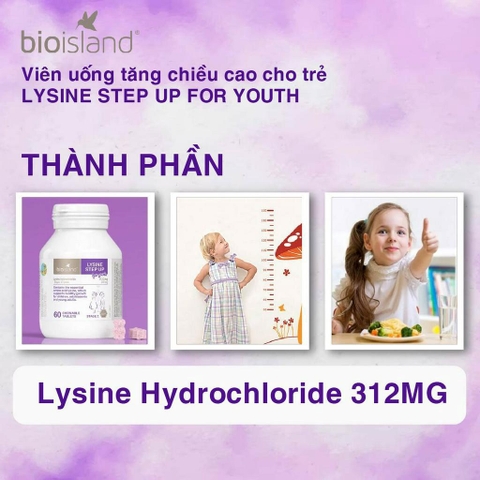 Viên uống tăng chiều cao cho bé BioIsland Lysine Step Up For Youth 60 viên của Úc cho trẻ từ 6 tuổi trở lên