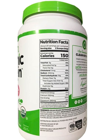 Bột Protein hữu cơ Orgain Organic Protein 920g hương Socola