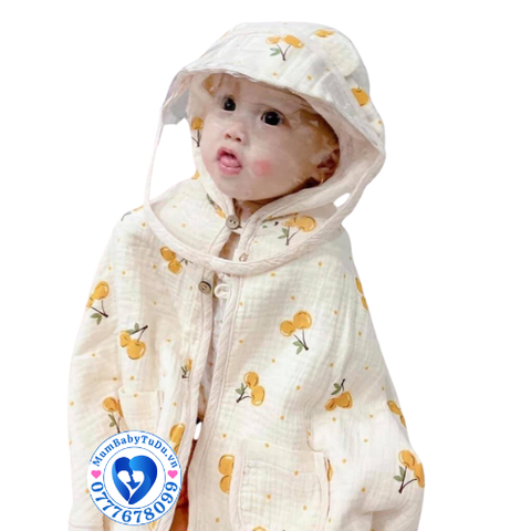 Áo Choàng Chống Nắng Đa Năng Cho Bé Vải Xô Muslin Có Kính Chống Bụi, Thoáng Mát, Cúc Bấm Tháo Rời