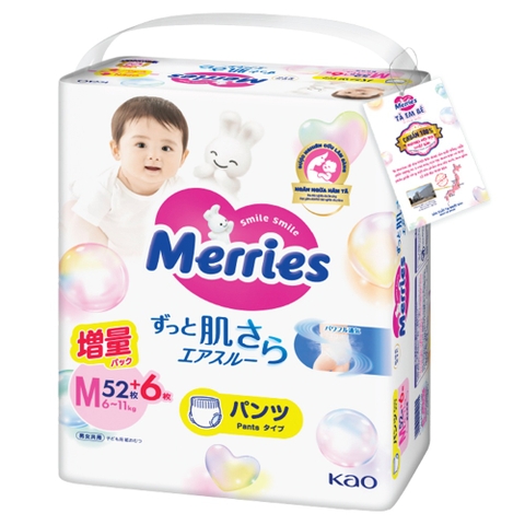 Bỉm Tã quần Merries size M 52+6 (cho bé 6-11kg)