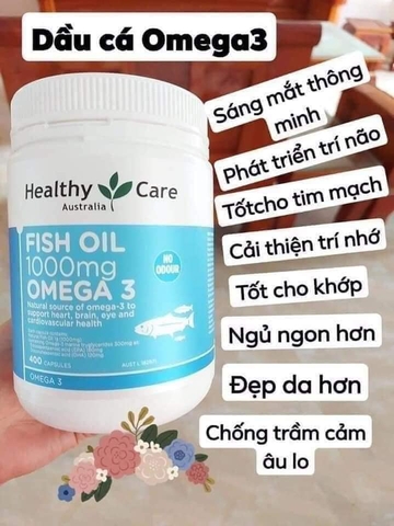 Dầu cá tự nhiên FISH OIL HEALTHY CARE Omega-3 1000mg 400 viên - Úc