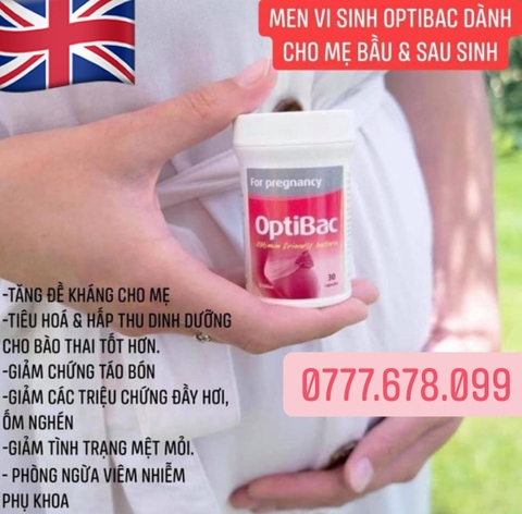 Men Vi Sinh Optibac Hồng Cho Bà Bầu, Trẻ Sơ Sinh hộp 30 gói Chuẩn UK Anh Quốc