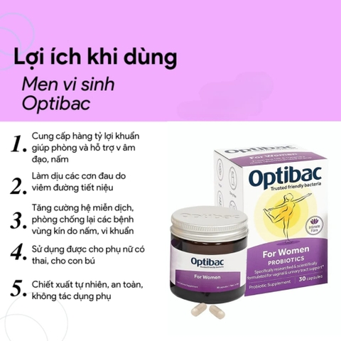 Optibac Tím 30 Viên (Optibac For Women) Men Vi Sinh Chuyên Biệt Cho Phụ Nữ 2025 – Optibac Tím 30 Viên Bổ Sung Lợi Khuẩn Cân Bằng Hệ Vi Sinh Vùng Kín Phòng Trị Viêm Nhiễm Nấm Ngứa Khí Hư Viêm Tiết Niệu An Toàn Không GMO Chính Hãng Anh Giá Rẻ