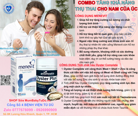 Viên Uống Hỗ Trợ Điều Trị Vô Sinh, Tinh Trùng Yếu Cho Nam Giới Menevit Hộp 30 viên (Úc)