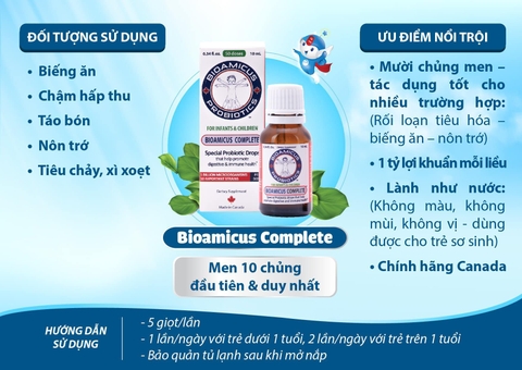 Dung dịch men 10 chủng Bioamicus Complete 10ml hỗ trợ cải thiện hệ vi sinh đường ruột, giảm rối loạn tiêu hóa (10ml)