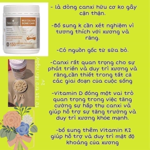 Canxi sữa hữu cơ Bone Care - hỗ trợ xương khớp- Bioisland Milk Calcium - hộp 150 viên