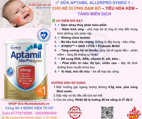 Sữa Aptamil AllerPro Syneo Số 1 900g – Giải Pháp Tốt Nhất Cho Bé Dị Ứng Đạm Sữa Bò 0-6 Tháng