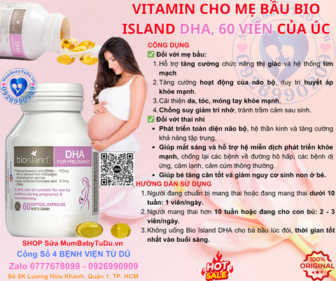 Vitamin BioIsland DHA Cho Mẹ Bầu Hộp 60 Viên (Úc)