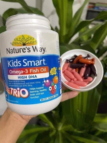 Kẹo Bổ Sung DHA Cho Bé Nature's Way Kids Smart Omega3 Fish Oil High DHA Trio 180 Viên