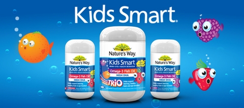 Kẹo Bổ Sung DHA Cho Bé Nature's Way Kids Smart Omega3 Fish Oil High DHA Trio 180 Viên