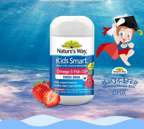 Kẹo Bổ Sung DHA Cho Bé Nature's Way Kids Smart Omega3 Fish Oil High DHA Trio 180 Viên