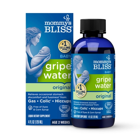 Nước Giảm Đầy Hơi Mommy’s Bliss Gripe Water Original 120ml 2026 – Siro Thảo Dược Dạng Lỏng An Toàn Dịu Nhẹ Làm Dịu Đầy Hơi Đau Bụng Nấc Cụt Quấy Khóc Ở Trẻ Sơ Sinh Chính Hãng Mỹ Giá Rẻ Không Chất Bảo Quản Không Paraben