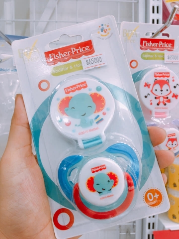 Set 2 núm ti giả silicone kèm dây đeo kẹp áo FISHER PRICE bé từ 0M+