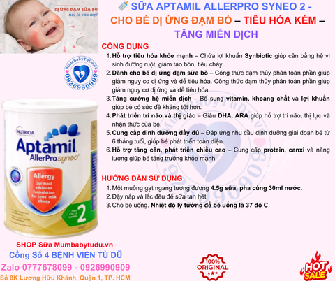 Sữa Aptamil AllerPro Syneo Số 2 900g – Giải Pháp Tốt Nhất Cho Bé Dị Ứng Đạm Sữa Bò 6-12 Tháng