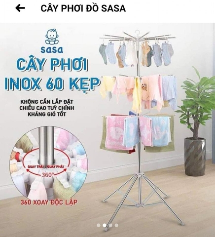 Cây phơi đồ inox 3 tầng 60 kẹp