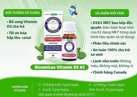 Vitamin K2+D3 BIOAMICUS dạng nhỏ giọt 10ml cho bé 0m+