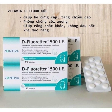 Vitamin d Fluoretten 500 IE, bổ sung D3 flouetten 90 viên