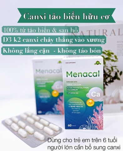 Canxi Menacal - Canxi từ tảo biển và san hô cho mẹ bầu và trẻ nhỏ (hộp 60 viên)