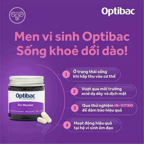 Optibac Tím 30 Viên (Optibac For Women) Men Vi Sinh Chuyên Biệt Cho Phụ Nữ 2025 – Optibac Tím 30 Viên Bổ Sung Lợi Khuẩn Cân Bằng Hệ Vi Sinh Vùng Kín Phòng Trị Viêm Nhiễm Nấm Ngứa Khí Hư Viêm Tiết Niệu An Toàn Không GMO Chính Hãng Anh Giá Rẻ