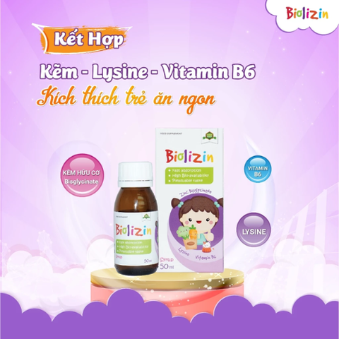 Kẽm Biolizin giúp con ăn ngon tăng đề kháng dạng siro 50ml vị đào thơm ngon