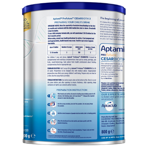 Sữa bột Aptamil Profutuna Cesarbiotik số 2 New Zealand 800g dành cho bé 12 - 24 tháng tuổi