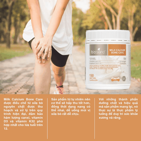 Canxi Sữa Hữu Cơ BioIsland Milk Calcium Bone Care Hỗ Trợ Xương Khớp (Hộp 150 viên)