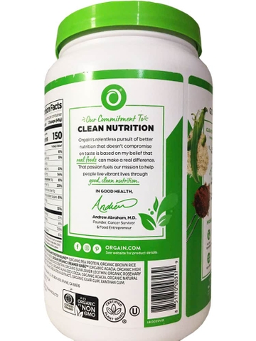Bột Protein hữu cơ Orgain Organic Protein 920g hương Socola