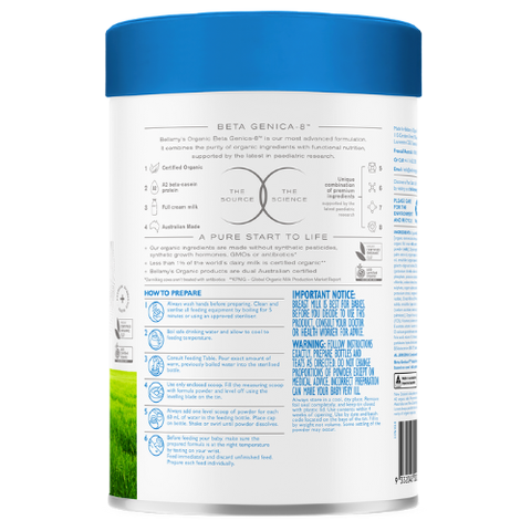 Sữa Hữu Cơ Bellamy’s Organic Beta Genica-8™ số 1 (Đạm A2) cho bé từ 0-6 tháng Hộp 800g