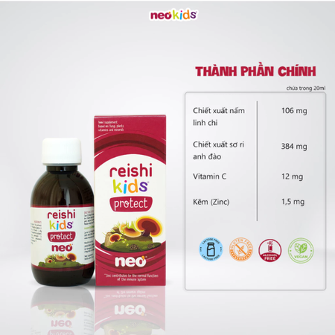 Siro hỗ trợ tăng đề kháng tự nhiên từ linh chi hữu cơ cho bé Reishi Kids Protect 150ml