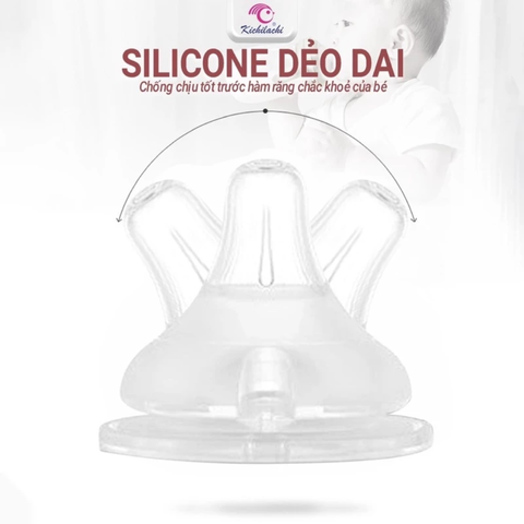 Set 2 núm ti cổ rộng Kichilachi siêu mềm chống sặc chống đầy hơi cho bé trên 8 tháng
